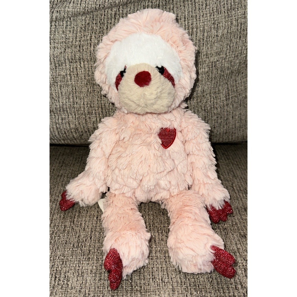 Mary Meyer Putty Valentine Sloth Plush Stuffed Animal Pink Glitter sparkle